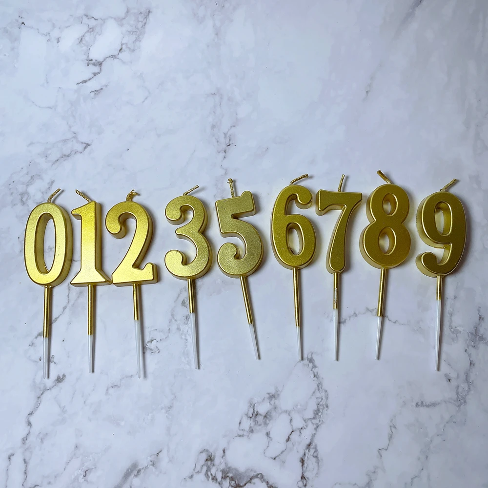 Gold Cake Candle Number Birthday Candles