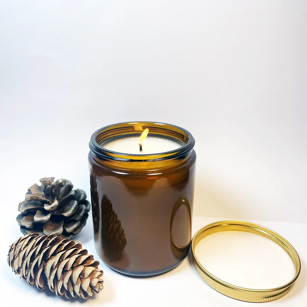 Soy Wax Long Lasting Scented Amber Glass Jar Candles