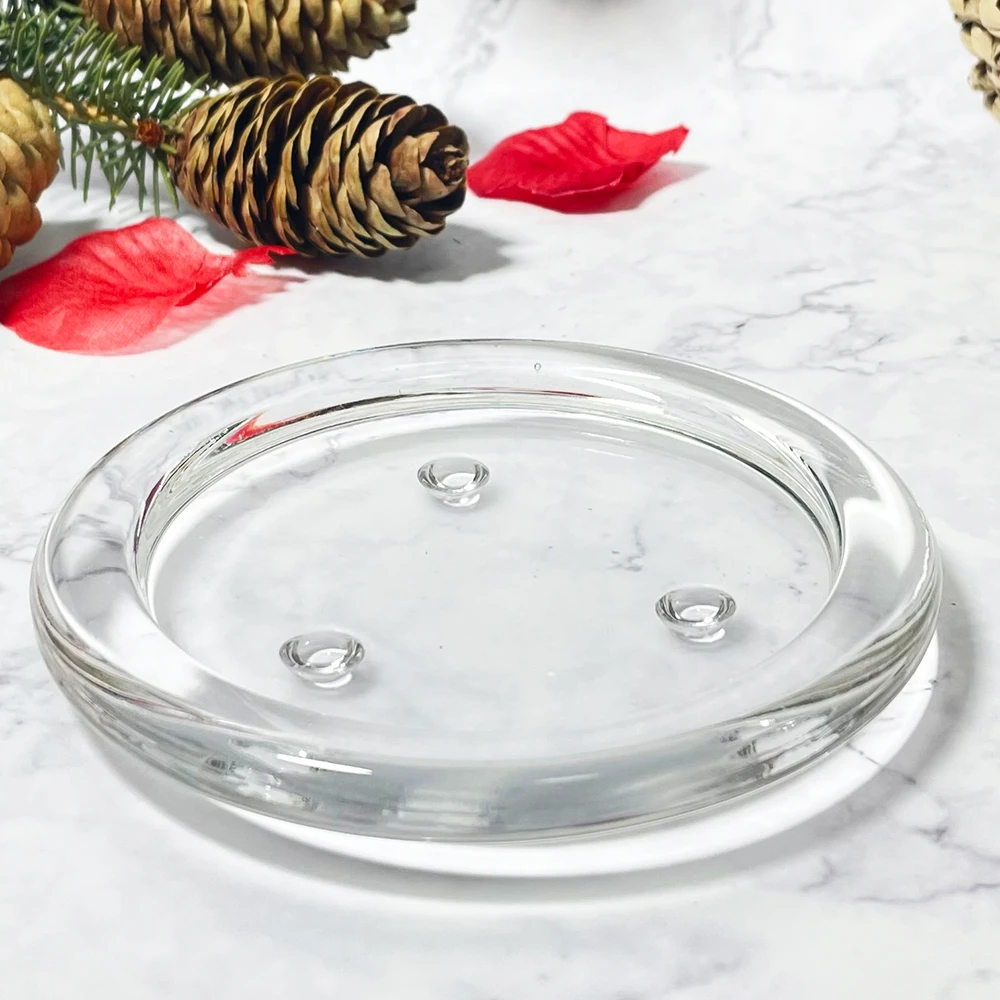 Clear Transparent Candle Plate Round Glass Candle Holder